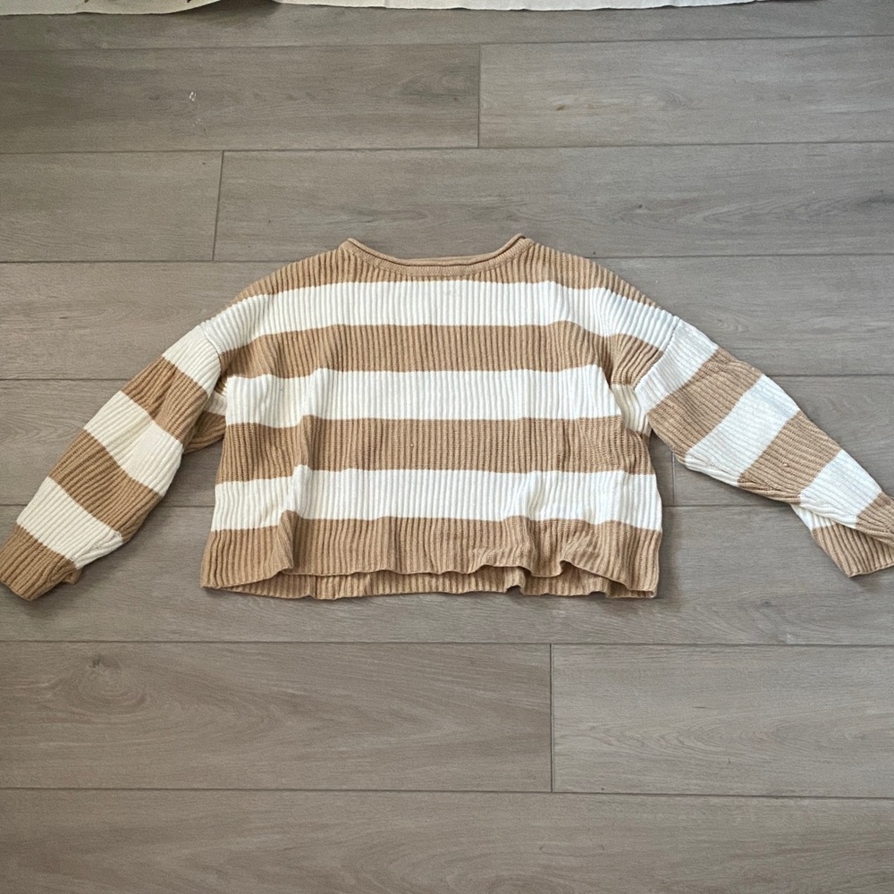 Oversized Striped Tan and White Women's Sweater